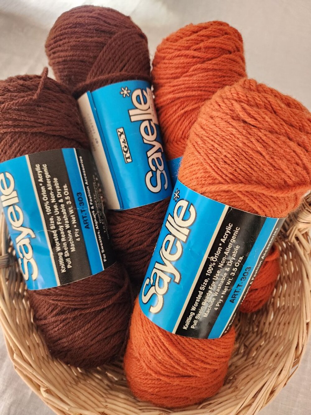 Vintage TG&Y Sayelle Yarn Lot (4) 70s Retro Rust & Dark Brown Orlon Acrylic